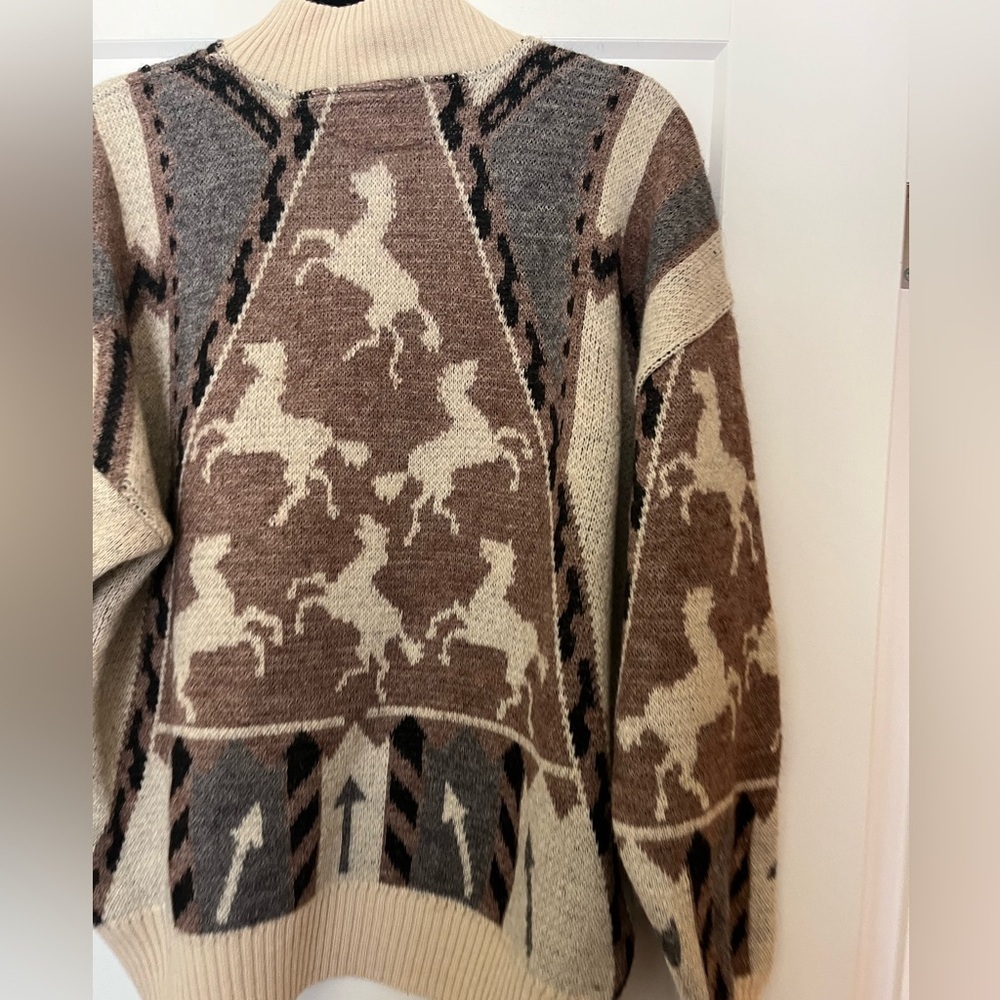 Vintage 80s 90s Horse Equestrian Wool-Blend Italian Made Sweater L - Picture 5 of 9